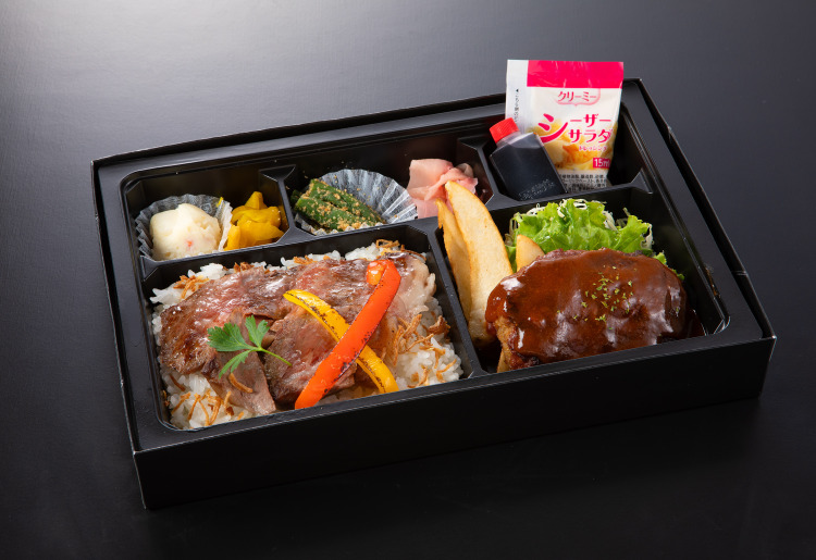 豪華食べ比べ弁当【松】　国産牛サーロインステーキ＆近江牛ハンバーグ
